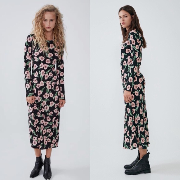 NWT Zara Long Floral Print Dress XS - Picture 3 of 7